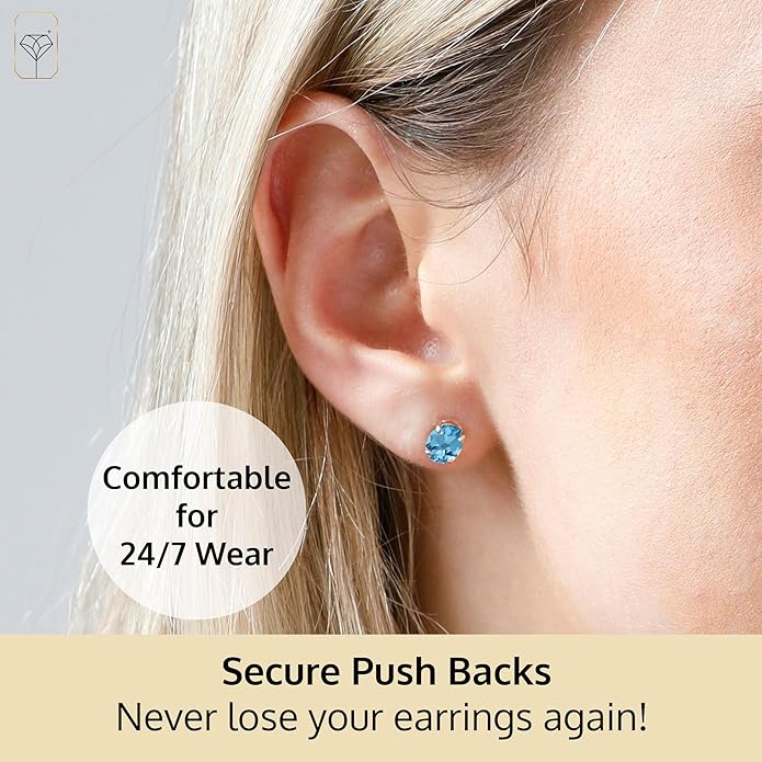 14k Gold Oval Stud Earrings for Women with Push Backs | 7x5mm Gemstone Birthstone Earrings | Real 14 Karat Gold Earrings Studs | Hypoallergenic Gemstone Stud Earrings for Women by MAX + STONE