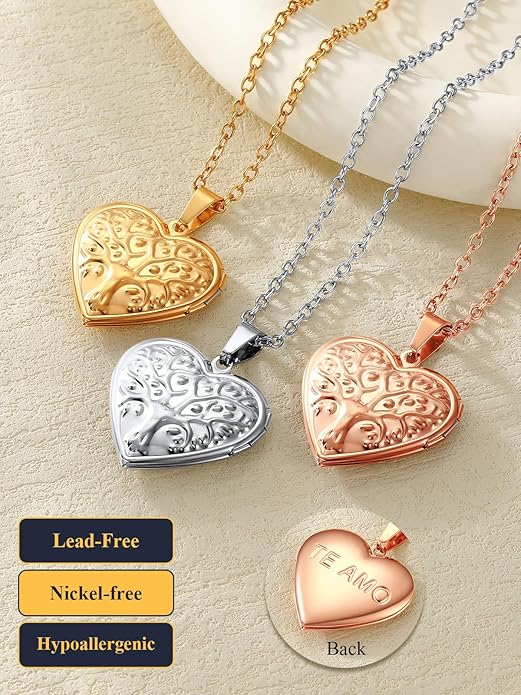 U7 Women Locket Necklace Platinum 14K Gold Photo Lockets that Hold Picture,Chain 20 Inch Personalized Gift Custom Love Heart Image Necklaces