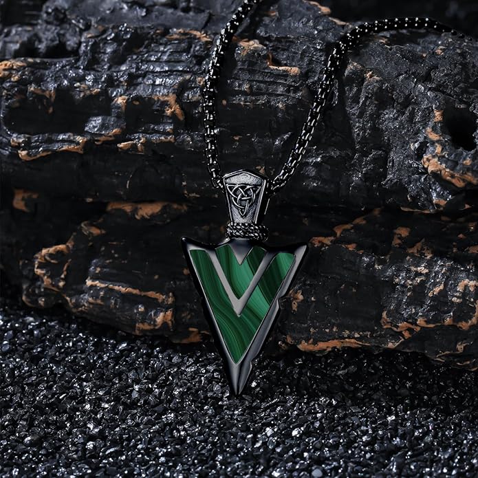 Suiknsn Arrowhead Necklace for Men Women 925 Sterling Silver Turquoise Malachite Celtic/Eye of Horus/Viking Arrow Pendant Amulet Jewelry Gifts Native American Necklace