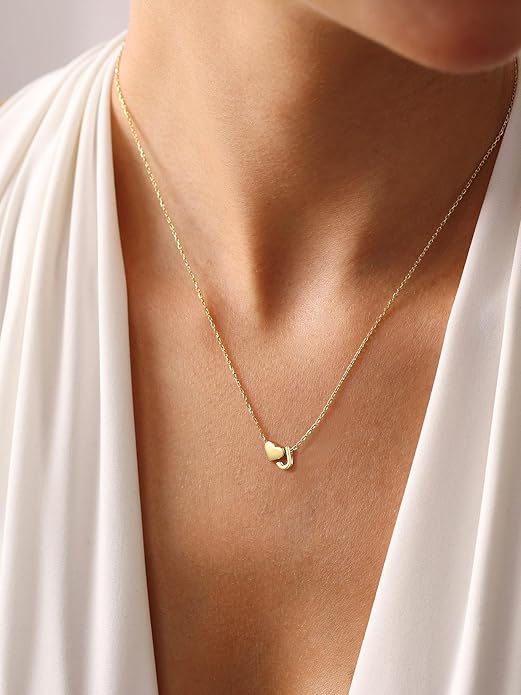 ChicSilver 925 Sterling Silver Heart Initial Necklaces for Women -Dainty Personalized Heart Pendant Letter Alphabet Necklace for Women