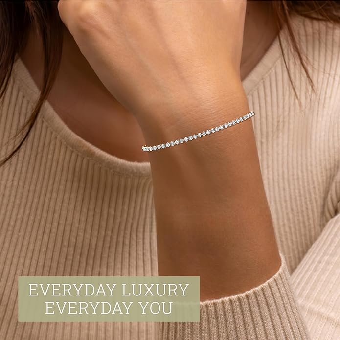 GILDED 1-3 Cttw Round Lab Grown Diamond Diamond Tennis Bracelets for Women | Sterling Silver Bracelet | Fine Jewelry for Her | Timeless Design | Gift Box Included
