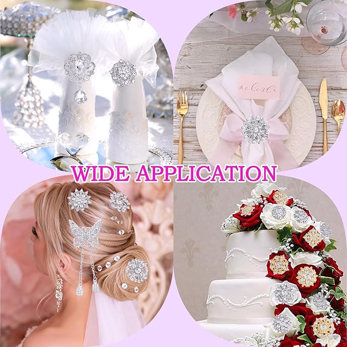 Yhsheen Silver Rhinestone Brooches Pin Kits Crystal Pearl Brooches for Bouquets for Wedding Decoration Accessories Jewelry Making Crafts(Sliver-14PCS)-D