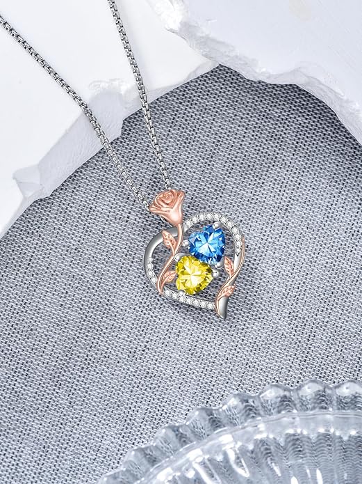 Christmas Gifts for Women Rose Heart Birthstone Pendant Necklace I Love You Forever Jewelry Valentine Mothers Day Birthday Gifts for Women Her Wife Girlfriend