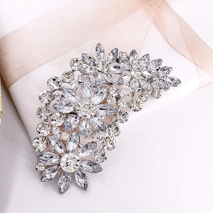 LAXPICOL Vintage Austrian Crystal Flower Leaf Bouquet Clusters Large Big Brooch Pin for Women Gold Tone