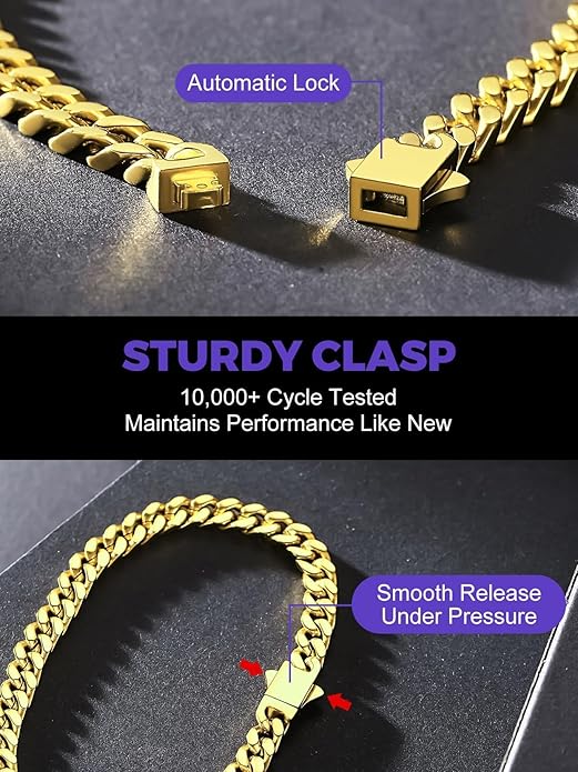 Richsteel 5/7/9/12mm Wide Miami Cuban Link Chain Bracelet for Men Women,Stainless Steel/Gold/Black Plated,7.4/8.2/9 Inch Length,Hip Hop Urban Street-wear Jewelry(Gift Wrapped)