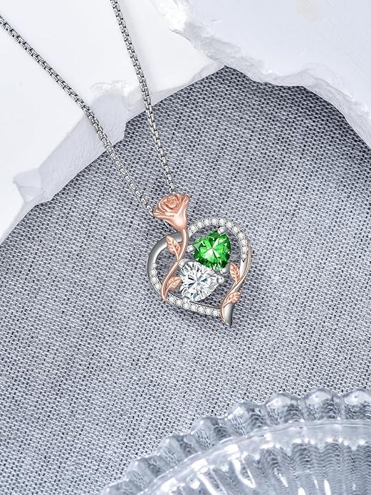 Christmas Gifts for Women Rose Heart Birthstone Pendant Necklace I Love You Forever Jewelry Valentine Mothers Day Birthday Gifts for Women Her Wife Girlfriend