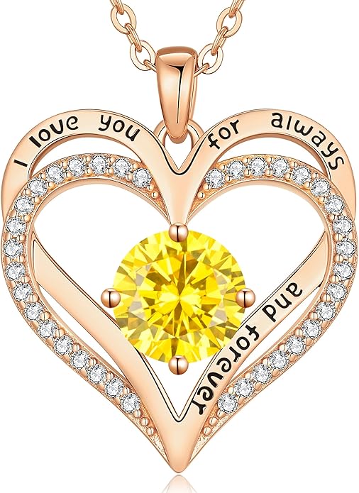 LOUISA SECRET Love Heart Birthstone Necklaces for Women, Birthday Gift for Girlfriend, Anniversary Jewelry Gift for Wife Her, 925 Sterling Silver Women Pendant Necklace, Mother's Day Christams Gift