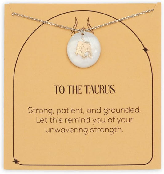 Zodiac Sign Necklace – Mother of Pearl Pendant – Available in Two Finish 925 Sterling Silver and 14K Gold Plated – Adjustable Chain – Horoscope Jewelry Gift with Zodiac Card & Gift Box