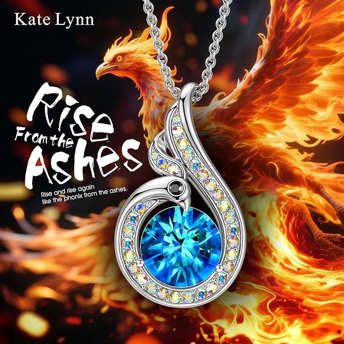 Kate Lynn Rise From the Ashes Phoenix Necklaces for Women, White Gold Plated Crystal Jewelry, Birthday Gift for Women, Symbol of Luck and Renewal, 18+2 inch, Packaged with Jewelry Box