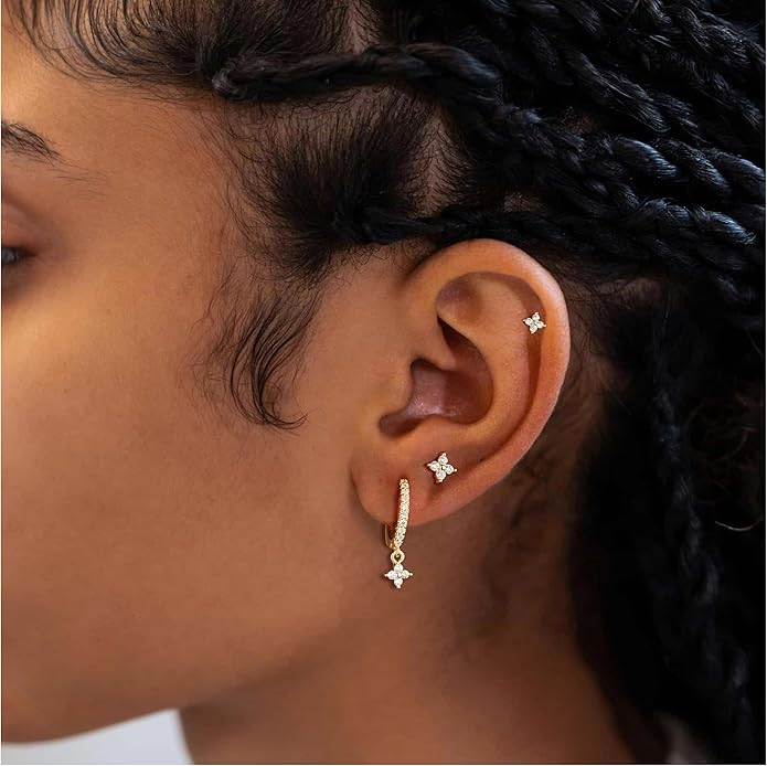 Gold Ear Cuffs Earrings for Women Non Piercing - Clip on Cartilage Earrings Dainty 14K Gold Sterling Silver Plated Cubic Zirconia Huggie Hoop Earring for Women No Tarnish Trendy Jewelry Set