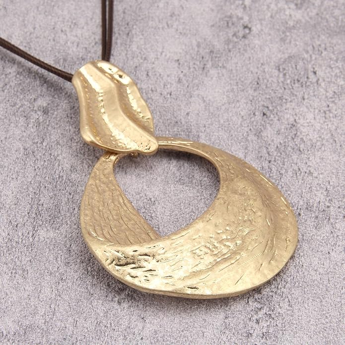 Long Boho Necklaces for Women Vintage Leather Wooden Pendant Y Choker Ethnic Style Gold Circle Hippie Sweater Necklace