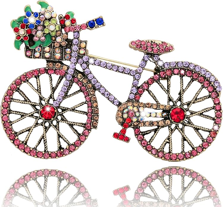 Crystal Rhinestone Creative Bicycles Brooch Pin for Women Retro Elegant Handmade Blue Brooches Pins Classic Wedding Fashion Jewelry Accessories Gift