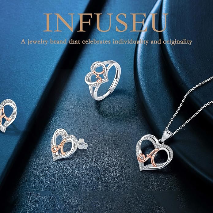INFUSEU Unique Initial Necklaces for Women Girls Small Heart Letter Jewelry, Meaningful Personalized Gifts