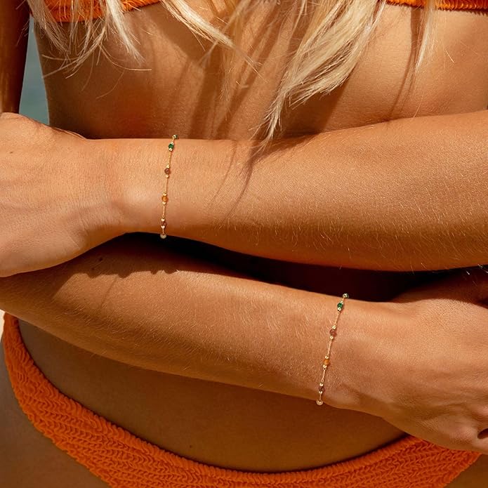 MTMY Gold Chain Bracelet for Women 14K Gold Plated Dainty Bracelets with Adjustable Chain Cute Bracelet Gold Trendy Jewelry