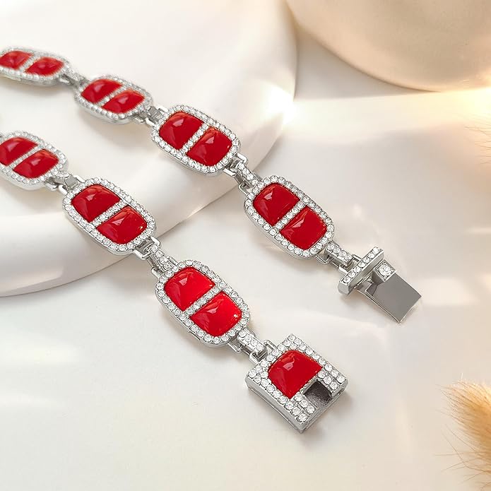 Chunky Necklace for Women 12 Colors Diamond Stone Gold Statement Necklace for Women Full Trendy Blue Birthstone Choker Necklace for Women Square Design Necklace Jewelry