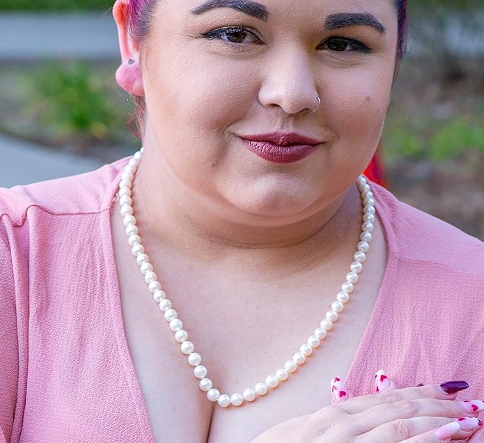 II ROUND PEARL II Real Pearl Necklace for Women Ivory Beige Cream White Pearls Jewelry Men Cultured Freshwater Sterling Silver Wedding