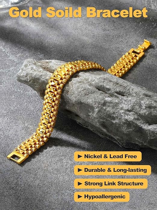 U7 Link Bracelets for Men, Cuban Link/Rope/Watch Band Solid Bracelet, Silver Black Gold Color Wrist Bracelet 3/6/9/12/15mm Width, 6.5/7.5/8.3 Inch Length, Hand Chain Jewelry for Mens Women