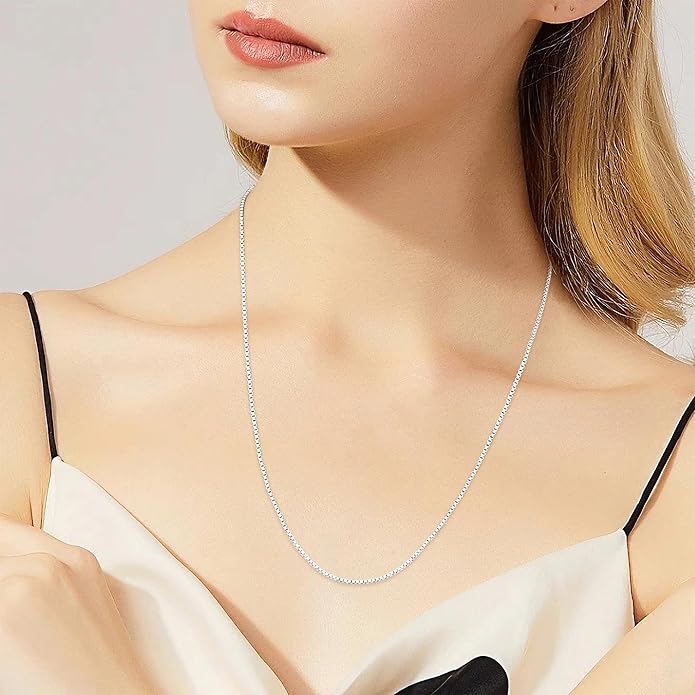 Gacimy 925 Sterling Silver Box Chain Necklace for Women, 0.8MM 1.0MM 1.2MM 1.5MM 1.7MM 2.0MM Width