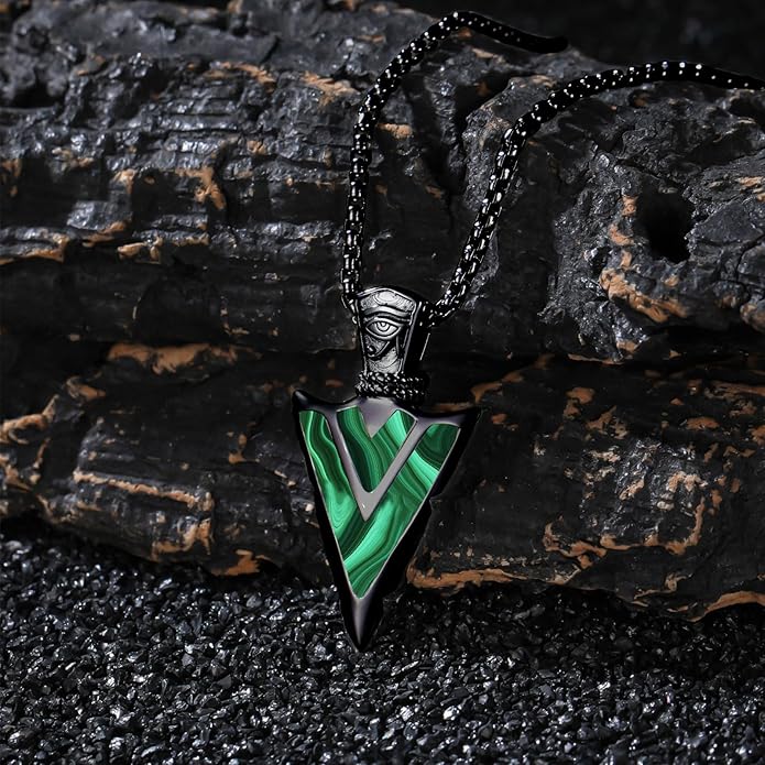 Suiknsn Arrowhead Necklace for Men Women 925 Sterling Silver Turquoise Malachite Celtic/Eye of Horus/Viking Arrow Pendant Amulet Jewelry Gifts Native American Necklace