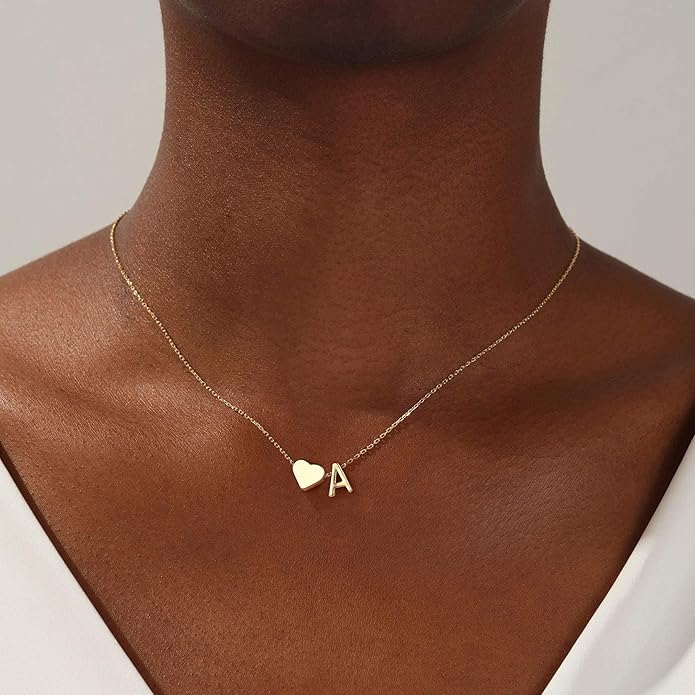 Turandoss Heart Initial Necklaces for Women - Dainty 18K Gold Plated Tiny Heart Initial A-Z Letter Pendant Necklace Birthday Gifts for Teen Girls Jewelry