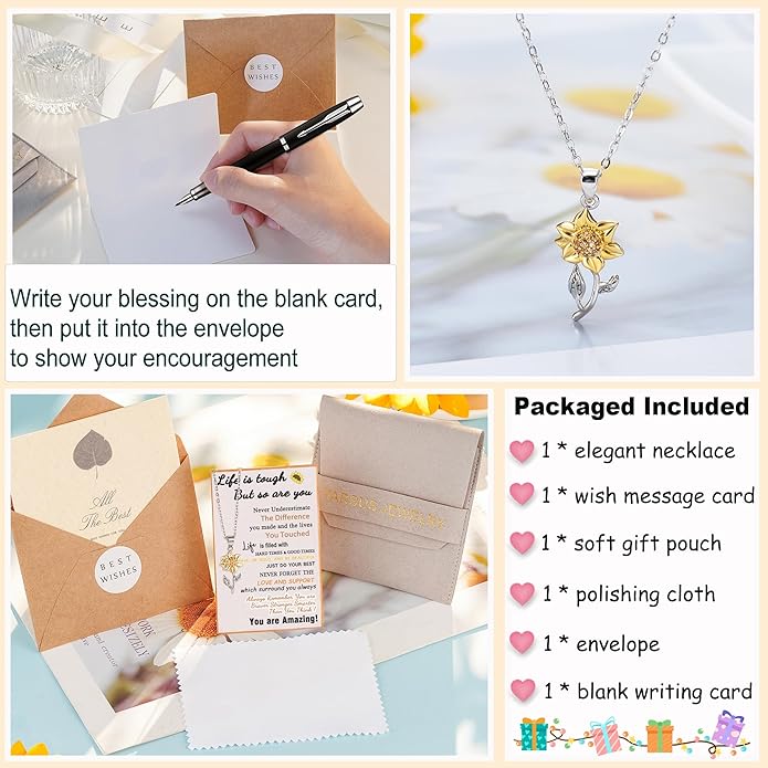 Tarsus Sunflower Necklace, You are My Sunshine, Sunflower Gifts Ideas for Women, Inspirational Gifts for Women Teen Girls Birthday Christmas Valentines Day