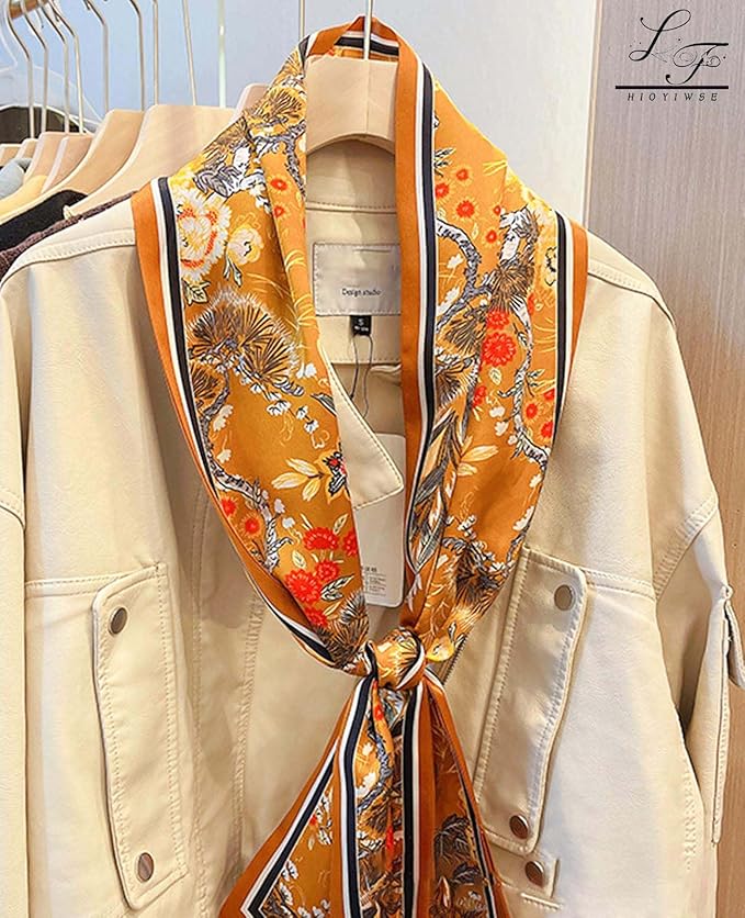 Hioyiwse Head Scarf Hair Neck Scarves For Women Purse Bag Scarfs For Handbags Silky Long Thin Satin Headscarf Fashion