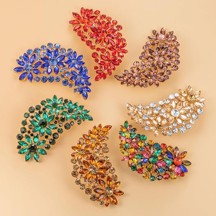 LAXPICOL Vintage Austrian Crystal Flower Leaf Bouquet Clusters Large Big Brooch Pin for Women Gold Tone