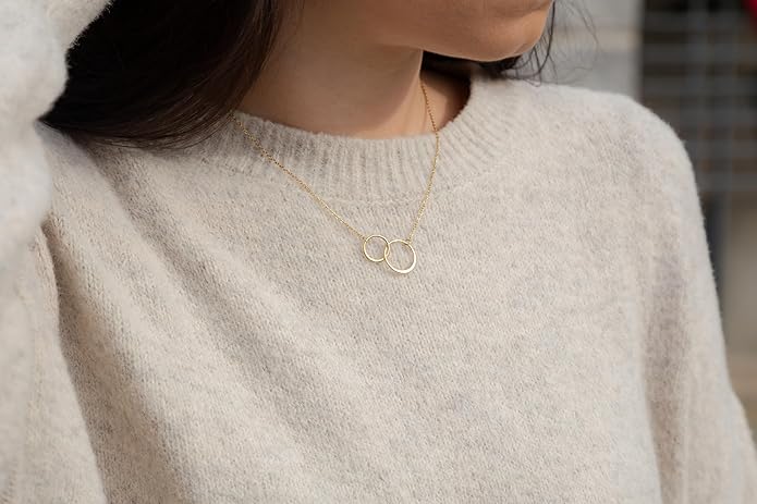 Suavell Sister Necklace - Sterling Silver Interlocking Double Circle Necklace - Birthday Gift for Sister - Maid of Honor Gift