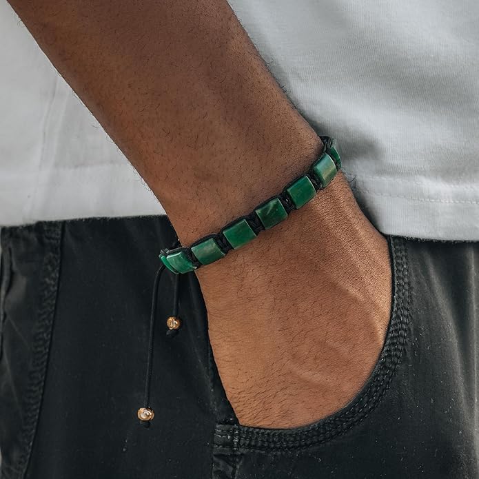 RTZN Jade Bracelet for Men – Premium Artisan Handcrafted Authentic Dark Green Jade Bracelet – 8MM Beaded Stone Mens Jade Bracelets