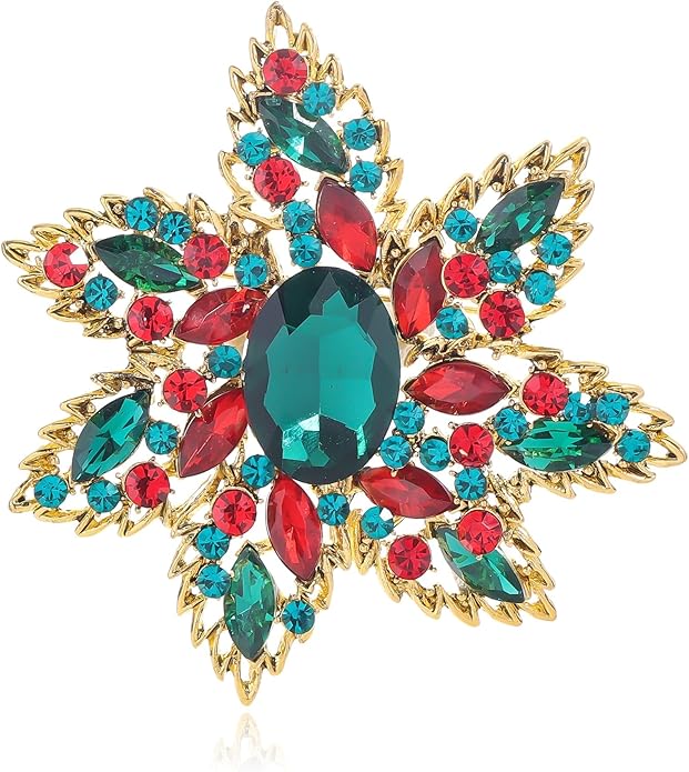 YOQUCOL Vintage Austrian Crystal Rhinestone Flower Shape Big Large Brooch Pin For Women Grils Golden Tone