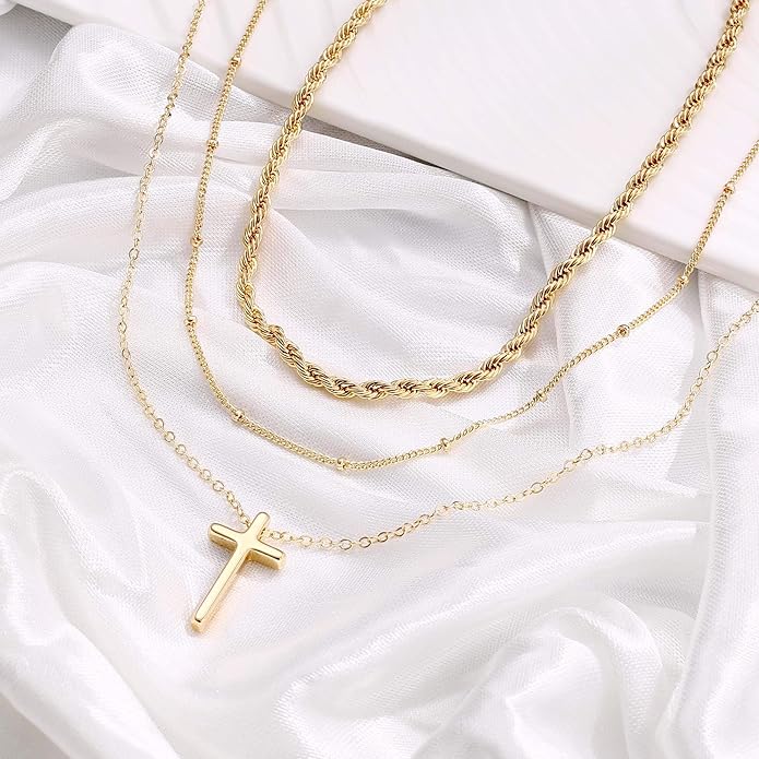 Turandoss Dainty Layered Choker Necklace, Handmade Y Pendant Necklace Multilayer Bar Disc Necklace Adjustable Layering Choker Necklaces for Women
