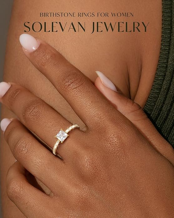 SOLEVAN Birthstone Gold Rings for Women Non Tarnish 14K Gold Plated Stackable Cubic Zirconia Thumb Rings Dainty Cute Emerald Eternity Band Pinky Ring Engagement Wedding Promise Rings Jewelry Gifts