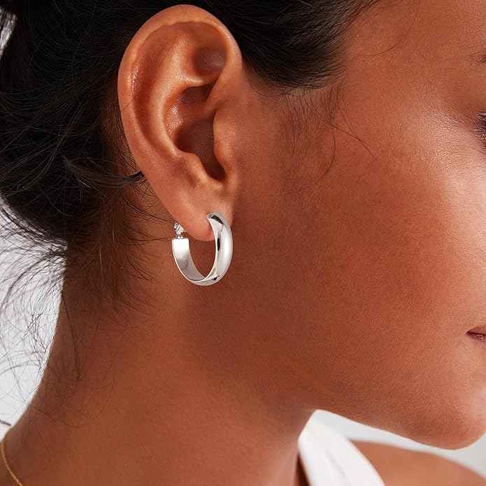 Gacimy 14K Gold Plated Hoop Earrings for Women, 14k Real Gold Plated with 925 Sterling Silver Post, Hypoallergenic Lightweight Thick Hoops Earrings for Women Trendy