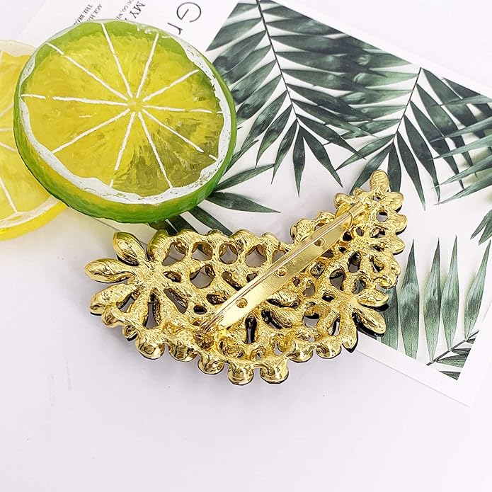 LAXPICOL Vintage Austrian Crystal Flower Leaf Bouquet Clusters Large Big Brooch Pin for Women Gold Tone