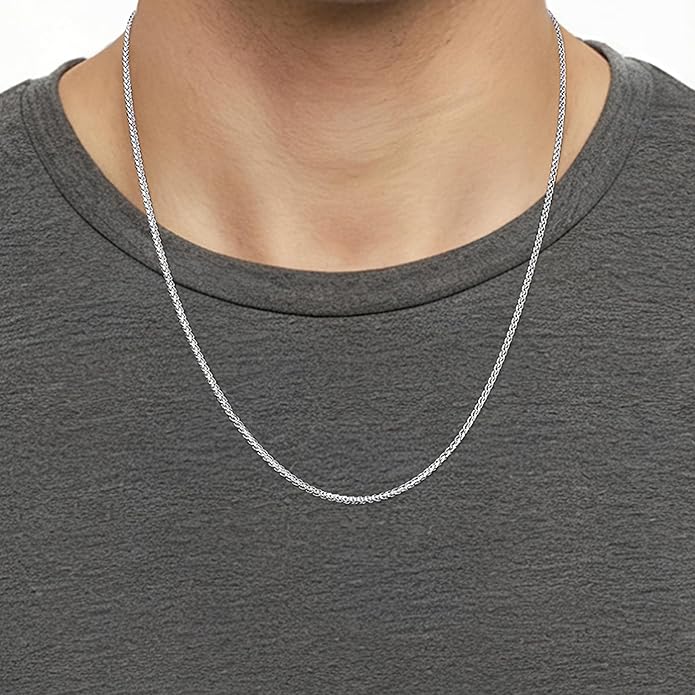 sovesi Wheat Necklace Chain for Men, Silver Plated Stainless Steel Necklace, 2.5/3mm Width Chain for Men and Women, 16-28 Inches Length Gift Jewelry