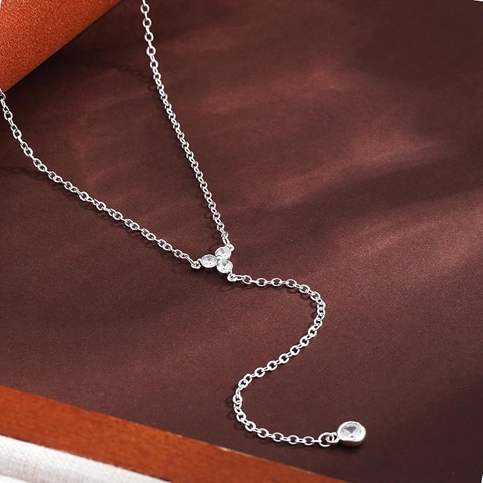 Lariat Gold Necklaces for Women Trendy Dainty Long Necklace 14k Gold Plated/Silver Layered Drop Beaded Chain Necklaces Y-shaped Pendant Necklace Simple Gold Jewelry Gifts