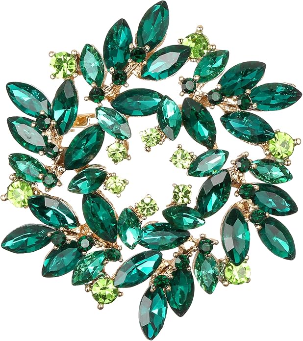 BriLove Austrian Crystal Rhinestone Elegant Flower Marquise Wreath Brooches for Women