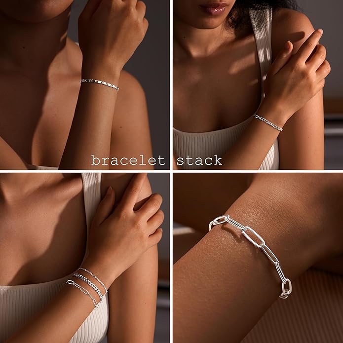 Gold Bracelets for Women Trendy,14K Gold Plated Dainty Stackable Paperclip Cuban Link Chain Bracelets, Simple Cute Cuff Bracelets Jewelry Set Adjustable 7"+2"