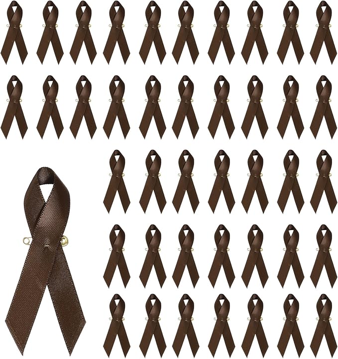 PATIKIL 50 Pcs Polyester Ribbon Satin Pins, Satin Ribbon with Safety Pins for Charity Public Social Event Party Clothing Decoration Anniversary, Brown