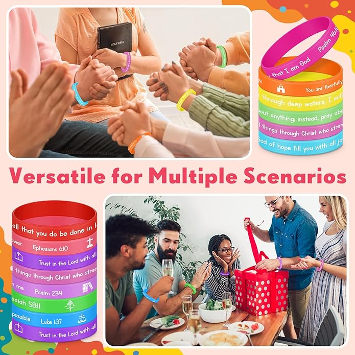 Ecation Bible Verses Bracelets Bulk Scripture Silicone Wristbands Inspirational Motivational Quote Rubber Wristbands Christian Bracelets for Easter Carnival Party Favors