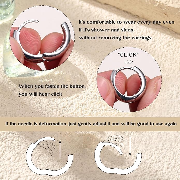 Small Chunky 14K Gold Plated Hoop Earrings for Women - Hypoallergenic Earrings for Sensitive Ears Earrings Set Thick Huggie Hoops Earring Stacks Silver Plated Jewelry