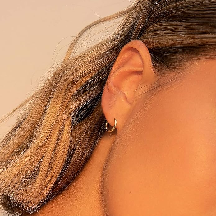Gold Huggie Hoop Earrings 14K Gold Plated Dainty Chunky Thick Hoop Diamond Cubic Zriconia Inlay Sleeper Tiny Delicate Boho Beach Simple Hypoallergenic Jewelry Gift for Her