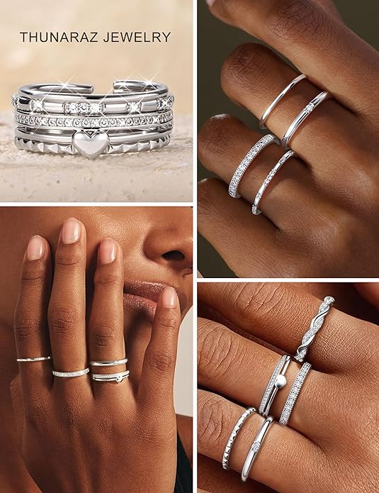 Thunaraz Gold Stackable Rings for Women Non Tarnish Open Adjustable 14K Gold Plated Rings Trendy Stack Cubic Zirconia Thin Thumb Ring Set Minimalist Dainty Statement Band Ring