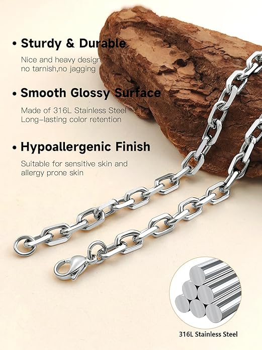 Hoyazvet Cable Chain Stainless Steel Necklace for Men Women, 3/5/8/10/13MM Width, 18K Gold Plated/Black Metal/316L Stainless Steel Sturdy Rolo Link Chain Necklace, 18-30inch Length