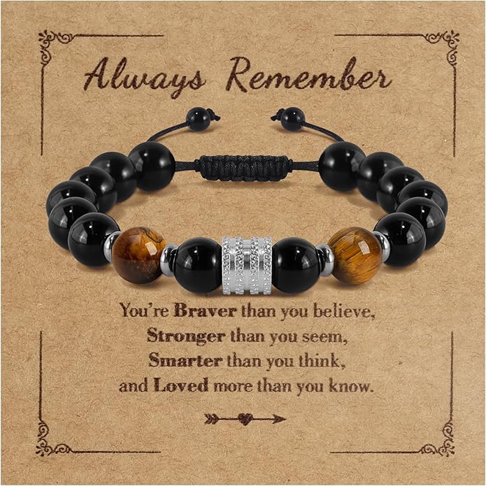 Hamoery Bracelets for Men Natural Tiger Eye Stone Beads Braided Rope Bracelet Gift for Dad Husband