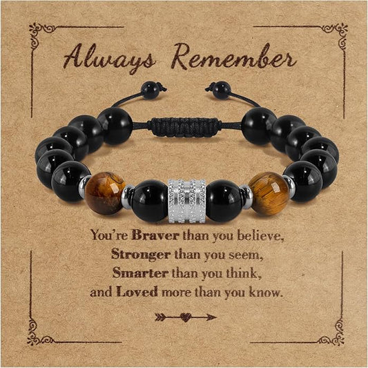 Hamoery Bracelets for Men Natural Tiger Eye Stone Beads Braided Rope Bracelet Gift for Dad Husband