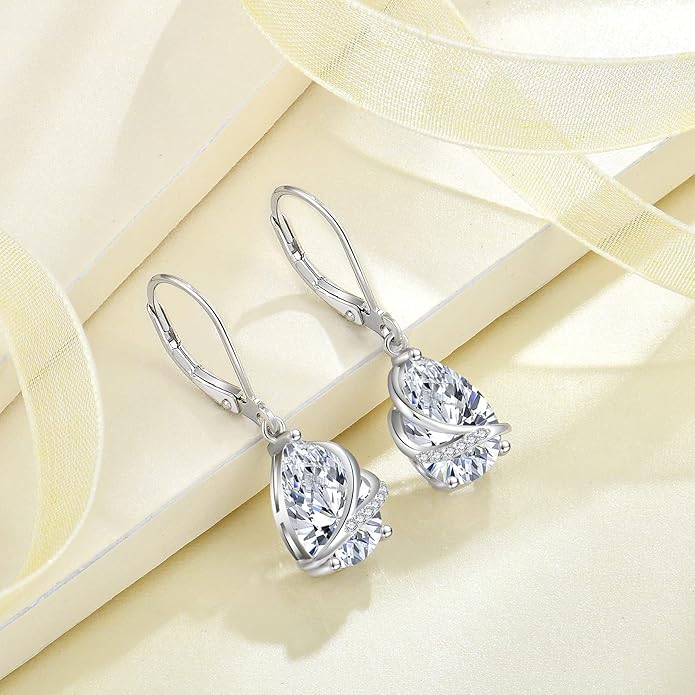 Birthstone Dangle Drop Earrings for Women 925 Sterling Silver Teardrop Leverback Earrings Jewelry Gifts for Wife Mother Her