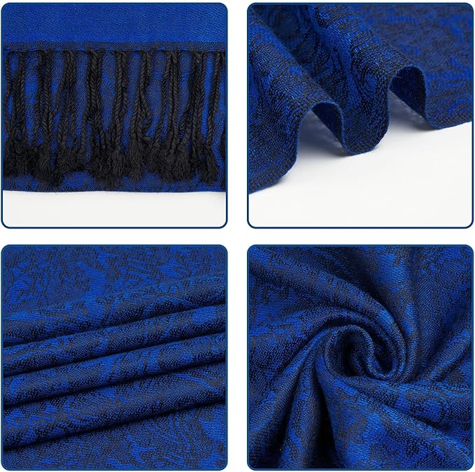 QIUTIMIY Paisley Pashmina Shawl Wrap Women Reversible Vintage Jacquard Pashmina Rave Scarf with Fringe for Evening, Wedding