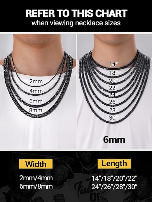 PROSTEEL Stylish Stainless Steel Round Link Chain Necklace for Men, 2mm/4mm/6mm/8mm. Silver/Gold/Black Tone, Hypoallergenic Jewelry, 14"-30", Come with Box