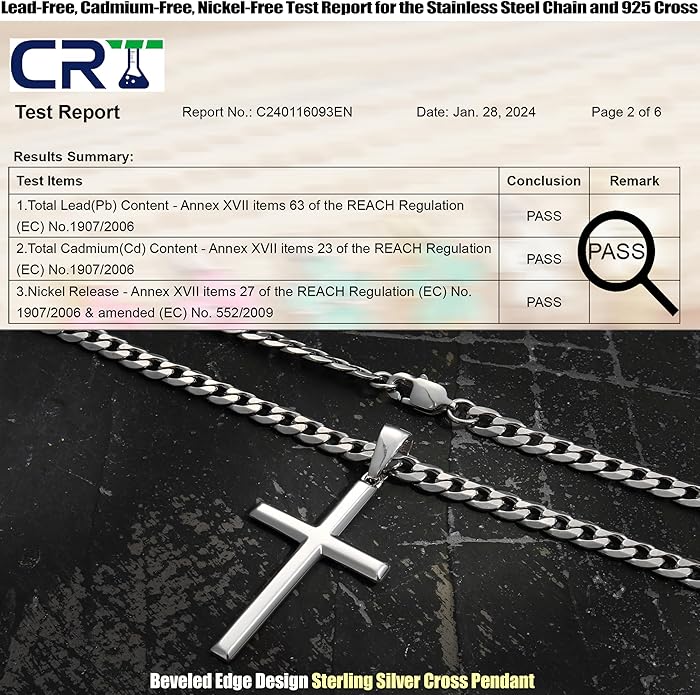 MILACOLATO 925 Sterling Silver Cross Necklace Men - Beveled Edge Cross Pendant with 5mm 316L Stainless Steel Cuban Link Curb Chain Crucifix Necklaces Silver Jewelry for Men Women, 18-30'' Christian Baptism Gift